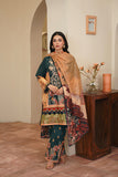 Geet 3-Piece – Green with Funky Florals & Scarlet Silk Dupatta