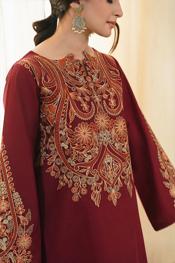 Tara Maroon A-Line Lawn Suit with Tilla Embroidery