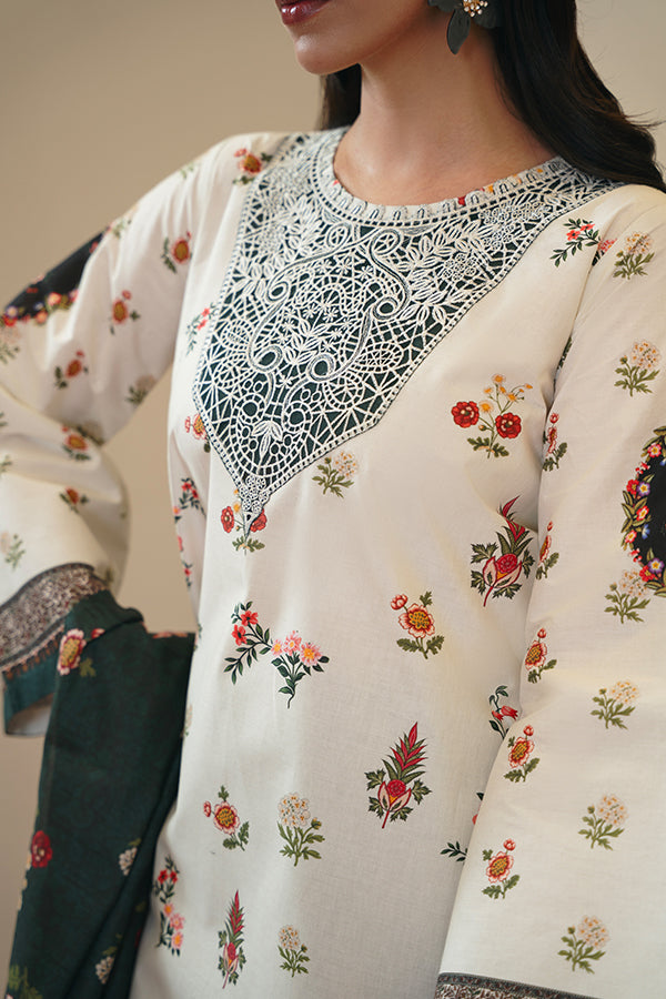 Bahar 3-Piece – Ivory with Blooming Florals & Neno Kara Dupatta