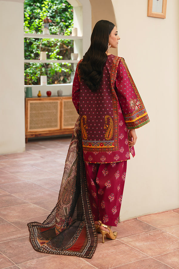 Maahi – Cherry Pink 3-Piece with Flowy Sleeves, Dupatta & Trousers