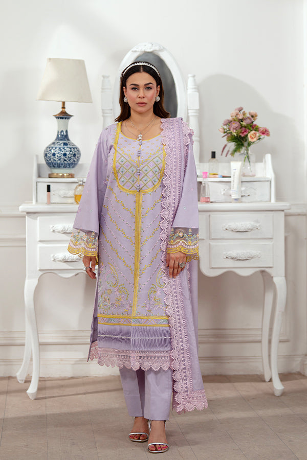 3-Piece Embroidered Lawn Dress with Cotton Net dupatta