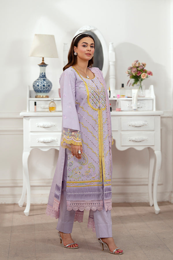 3-Piece Embroidered Lawn Dress with Cotton Net dupatta