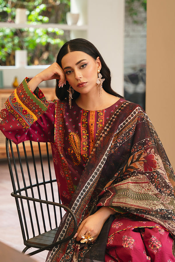 Maahi – Cherry Pink 3-Piece with Flowy Sleeves, Dupatta & Trousers