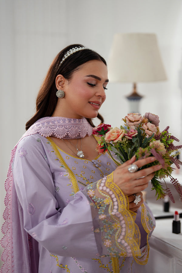 3-Piece Embroidered Lawn Dress with Cotton Net dupatta
