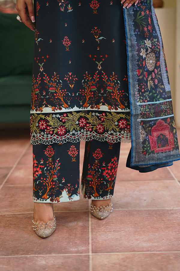Jahan – Midnight Blue 3-Piece with Florals & Embroidered Details