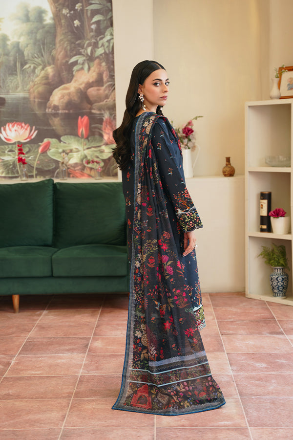 Jahan – Midnight Blue 3-Piece with Florals & Embroidered Details