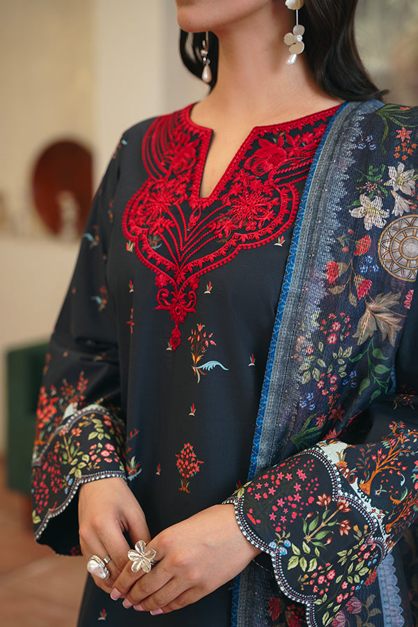 Jahan – Midnight Blue 3-Piece with Florals & Embroidered Details