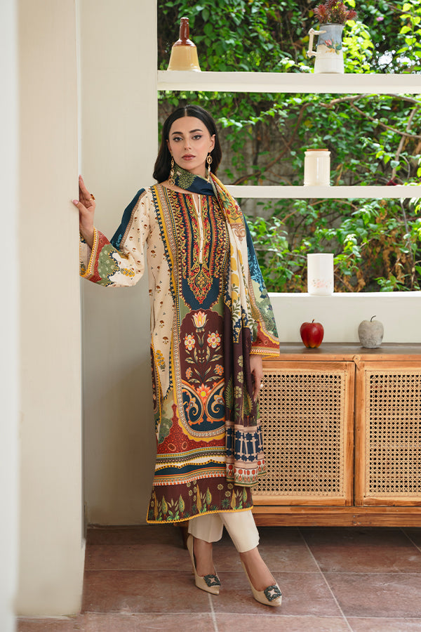 Taj 3-Piece – Skin Tone with Mughal Motifs & Attractive Dupatta