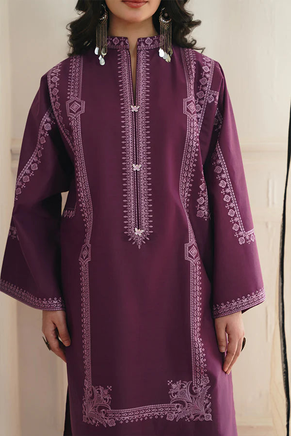Aks Purple Box Cut Lawn Shirt with Intricate Embroidery