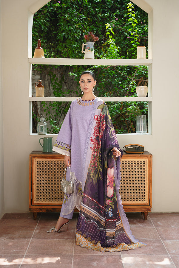 3PC Unstitched Chikan Kari Floral Suit with Silk Dupatta