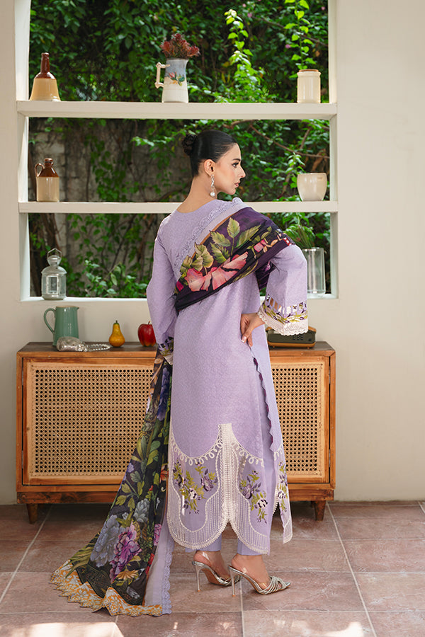 3PC Unstitched Chikan Kari Floral Suit with Silk Dupatta