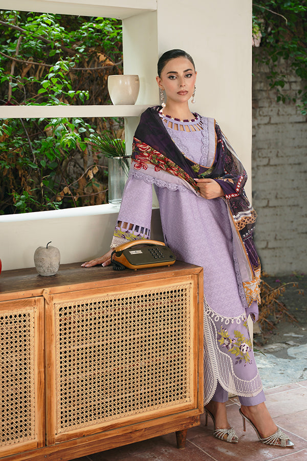 3PC Unstitched Chikan Kari Floral Suit with Silk Dupatta