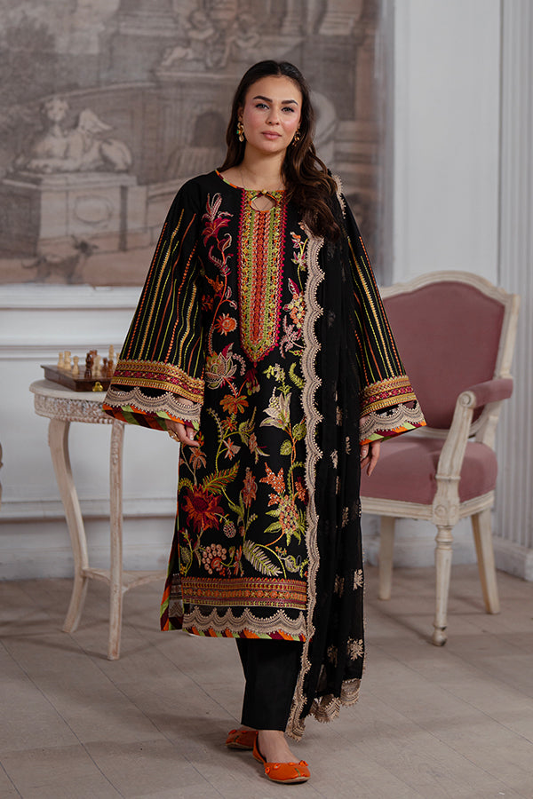 Nisa – Embroidered Lawn Dress with Gold Accents for Women