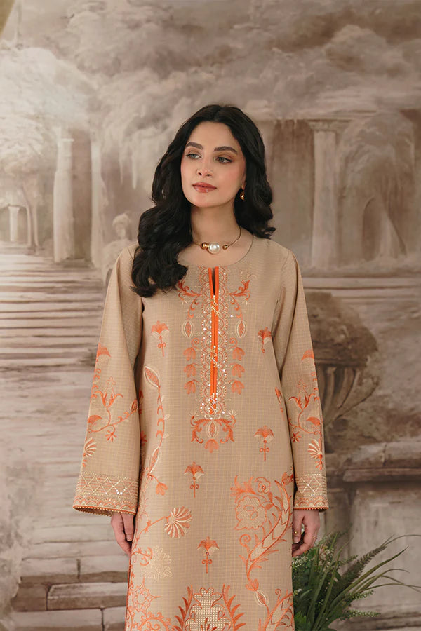 Urooj Skin Lawn Suit with Rust Suzani Embroidery Design