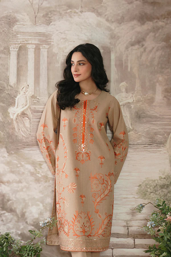Urooj Skin Lawn Suit with Rust Suzani Embroidery Design