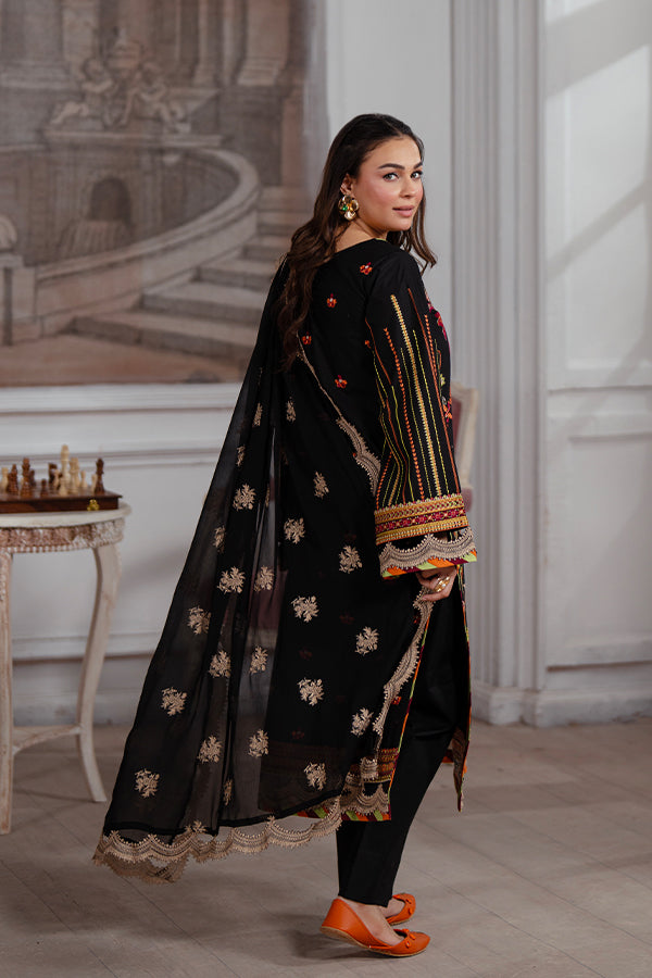 Nisa – Embroidered Lawn Dress with Gold Accents for Women