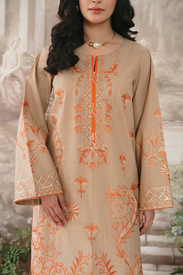 Urooj Skin Lawn Suit with Rust Suzani Embroidery Design