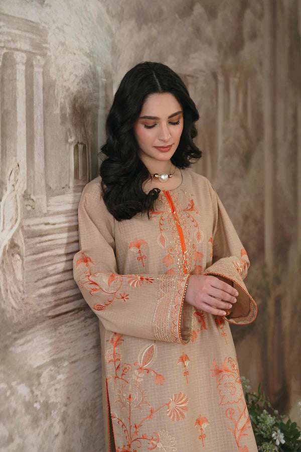 Urooj Skin Lawn Suit with Rust Suzani Embroidery Design