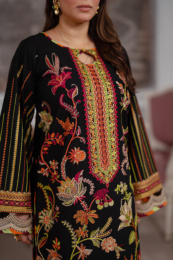 Nisa – Embroidered Lawn Dress with Gold Accents for Women