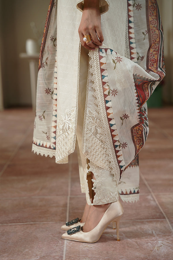 Amber 3-Piece – Skin Dress with Cutwork & Contrast Dupatta