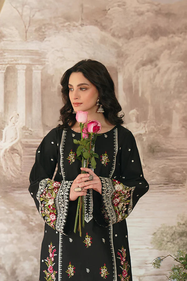 Leila Black Lawn Kurta Set with Intricate Floral Embroidery