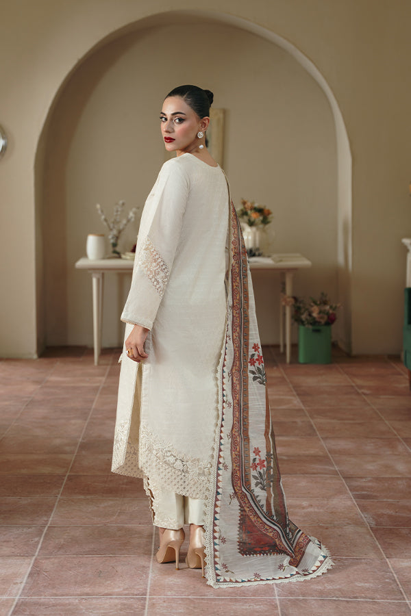Amber 3-Piece – Skin Dress with Cutwork & Contrast Dupatta