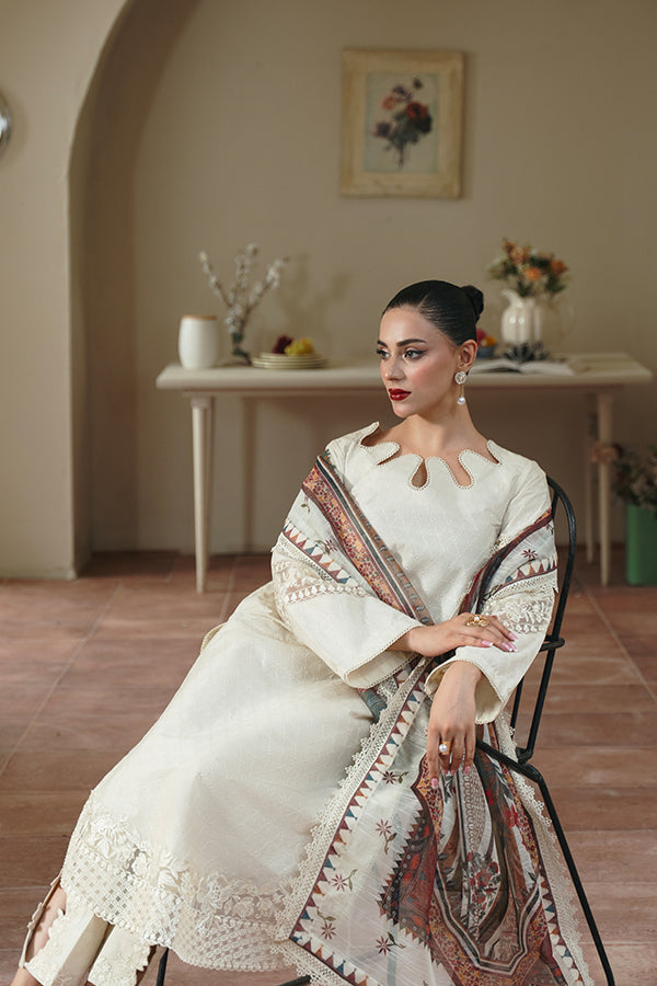 Amber 3-Piece – Skin Dress with Cutwork & Contrast Dupatta