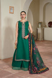 Bottle Green Chikankari Embroidered dress with Net Dupatta
